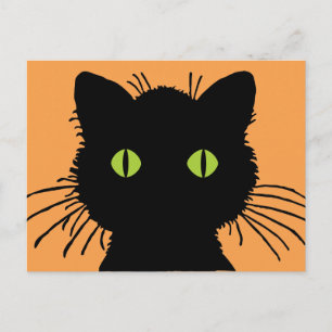 Large Green-Eyed Black Cat with Bulging Eyes Postcard