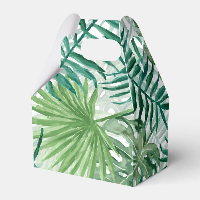 Large Green Fern Palm and Monstera Tropical Plants Favour Box (Front Side)