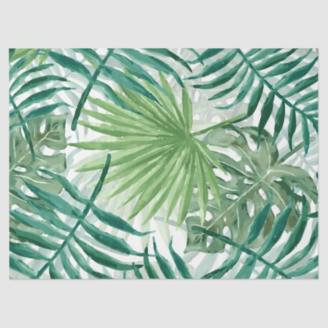 Large Green Fern Palm and Monstera Tropical Plants Tissue Paper (Front)