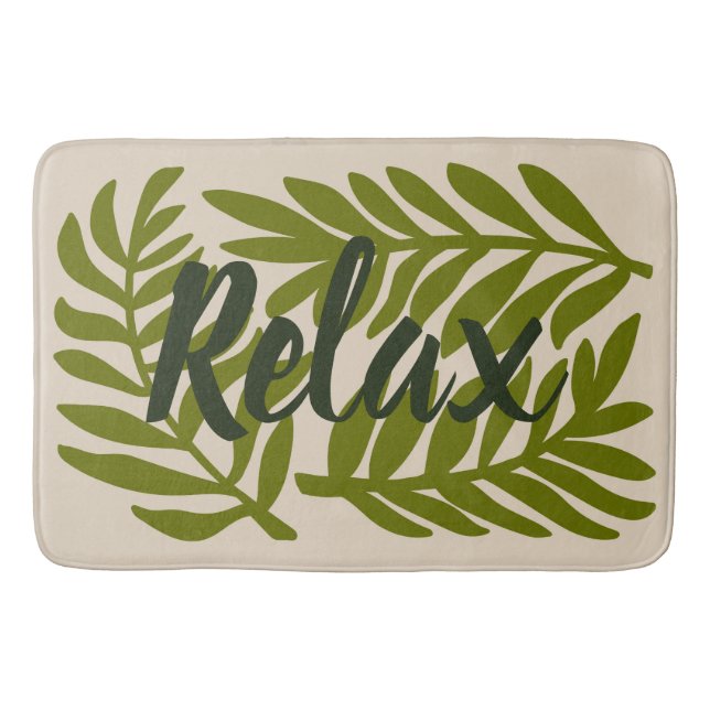 Large Green Leaf Nature 'Relax' Quote Bath Mat (Front)