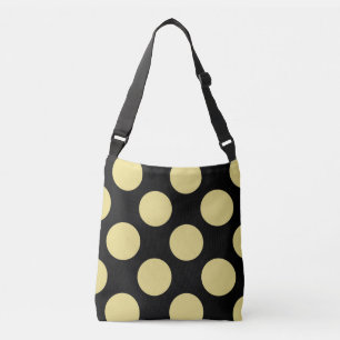 Large green polka dots design on black crossbody bag