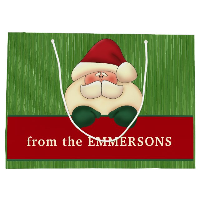 LARGE Green Stripes with Red Santa Custom Large Gift Bag (Back)