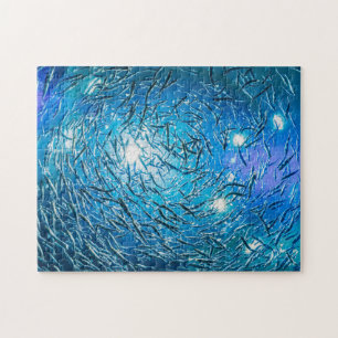 Large Grey School of Ocean Fish Jigsaw Puzzle