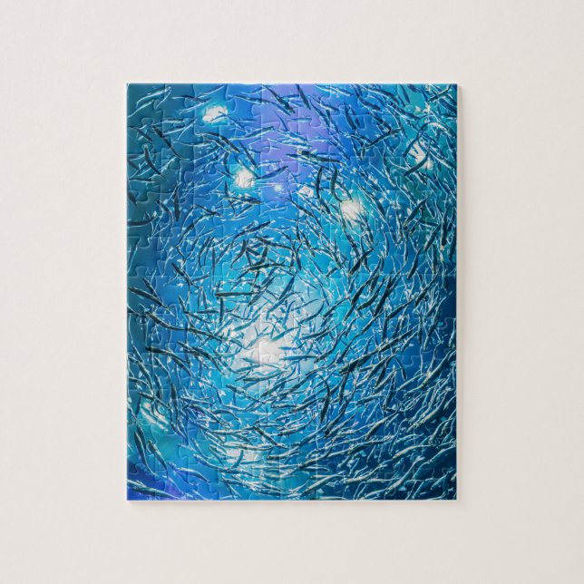Large Grey School of Ocean Fish Jigsaw Puzzle (Vertical)