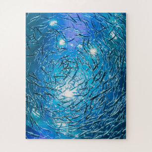 Large Grey School of Ocean Fish Jigsaw Puzzle