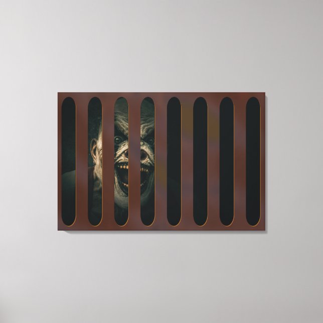 Large Halloween Scary Clown in Storm Grate Canvas Print (Front)