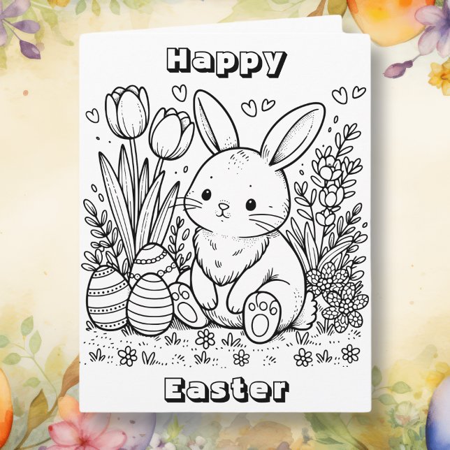 Large Happy Easter  | Colour Me Page Card (Creator Uploaded)