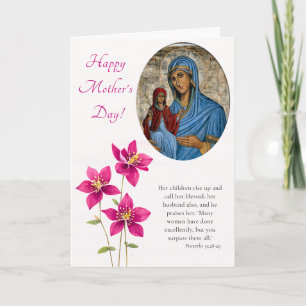 Large Happy Pink Flowers Orthodox Mother's Day     Card