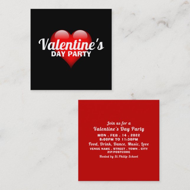 Large Heart, Valentine's Day Party Ticket Invite (Front/Back)