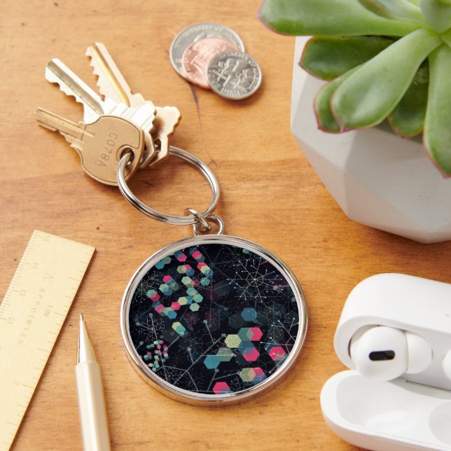Large Hexagon Patterned Round Keychain (Desk)