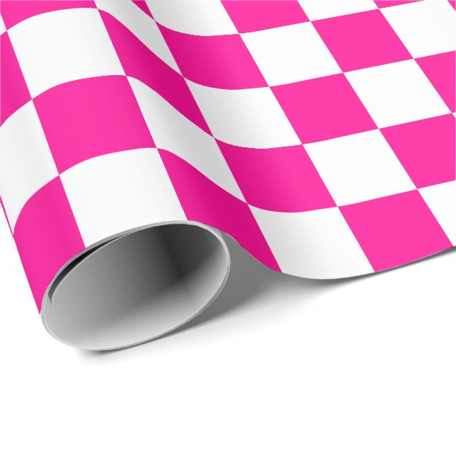 Large Hot Pink and White Checks Wrapping Paper (Roll Corner)