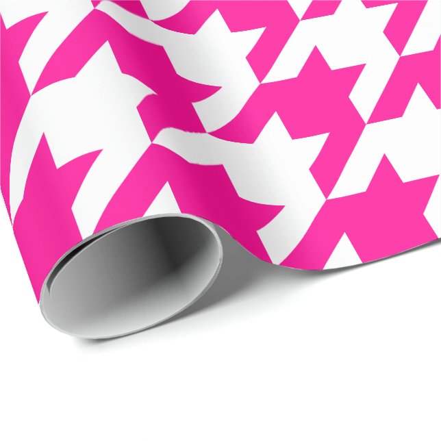 Large Hot Pink and White Houndstooth Wrapping Paper (Roll Corner)