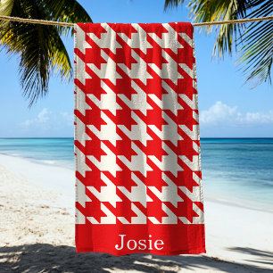 Large Houndstooth Pattern Apple Red Beach Towel