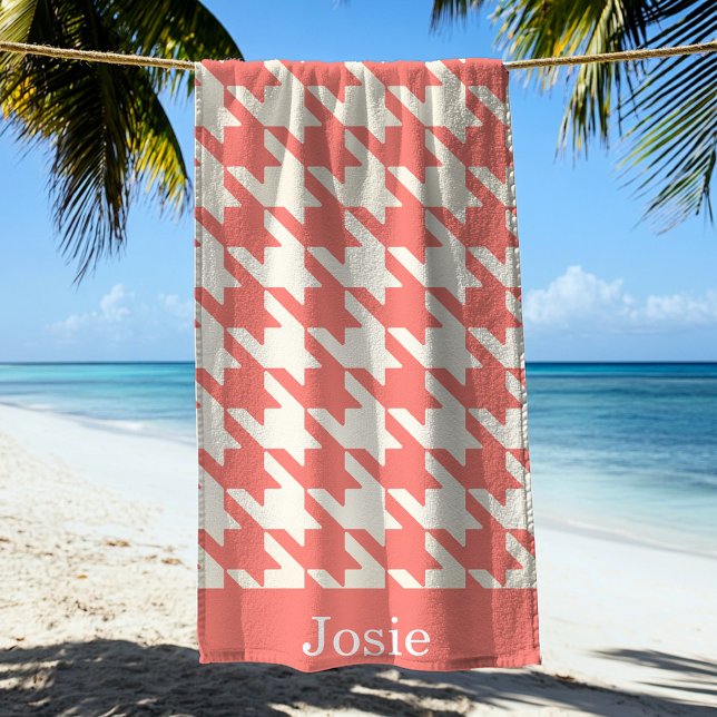 Large Houndstooth Pattern Candy Pink Beach Towel (Creator Uploaded)