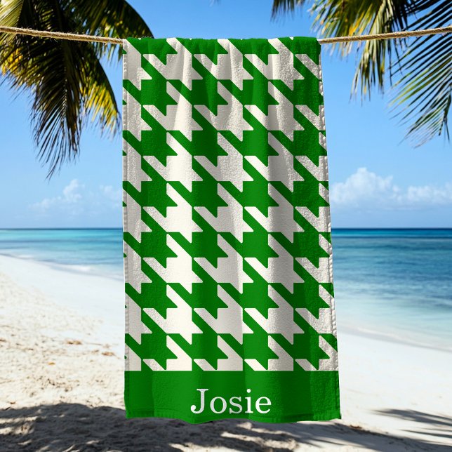 Large Houndstooth Pattern Lime Green Beach Towel (Creator Uploaded)