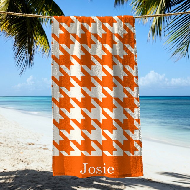 Large Houndstooth Pattern Orange Juice Beach Towel (Creator Uploaded)