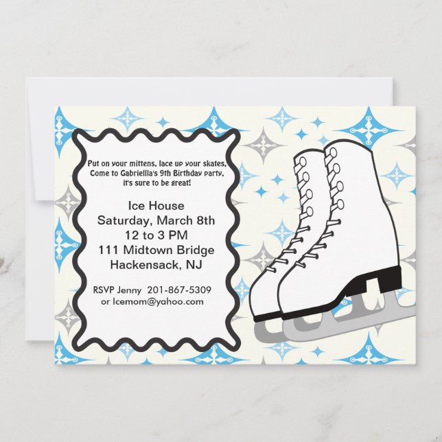 Large Ice-skates Birthday party Invitation (Front)