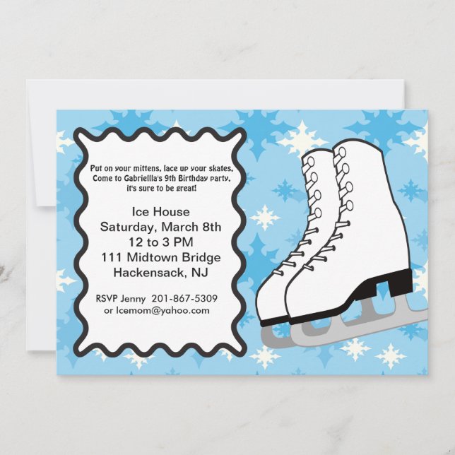 Large Ice-skates Birthday party Invitation (Front)