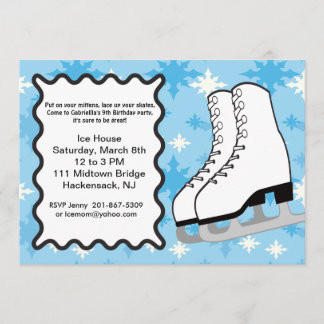Large Ice-skates Birthday party Invitation