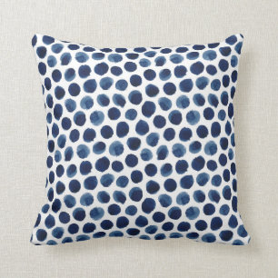 Large Indigo/Blue Watercolor Polka Dot Pattern Cushion