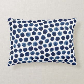 Large Indigo/Blue Watercolor Polka Dot Pattern Decorative Cushion