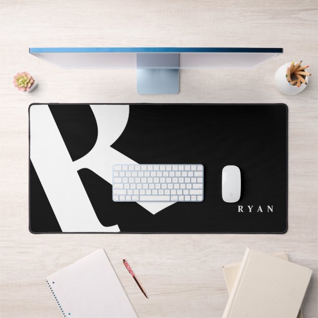 Large Initial | Modern Typography | Black Desk Mat (Office 1)