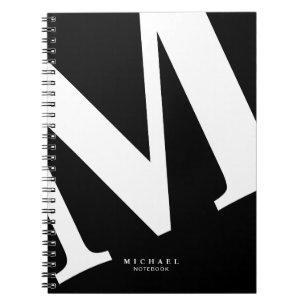 Large Initial Modern Typography Black Notebook