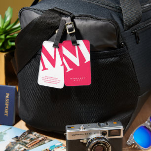 Large Initial   Modern Typography   Pink Luggage Tag
