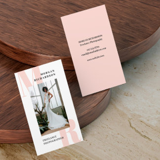Large Initials Blush Pink Typography Photographer Business Card
