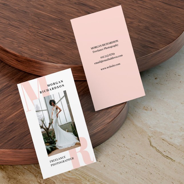 Large Initials Blush Pink Typography Photographer Business Card (Creator Uploaded)