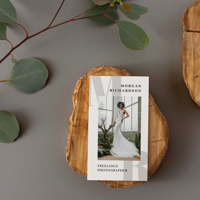 Large Initials Pale Grey Typography Photographer Business Card (Creator Uploaded)