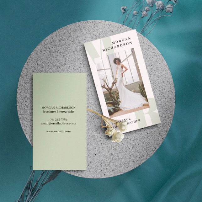 Large Initials Sage Green Typography Photographer Business Card (Creator Uploaded)