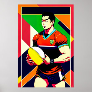Large Japanese Rugby Art Poster