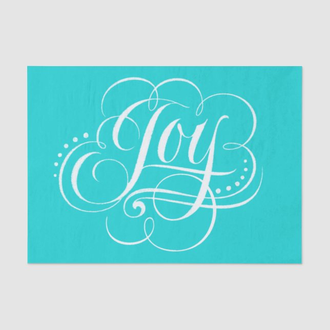 Large JOY Calligraphy Lettering Flourished Aqua Tissue Paper (Front)