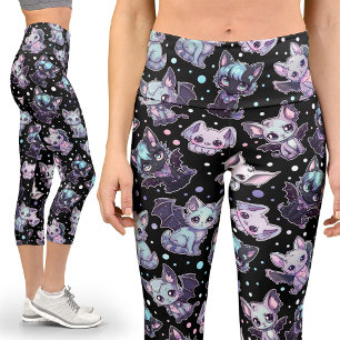 Large Kawaii Pastel Goth Cat-Bat Harajuku Yoga Capri Leggings