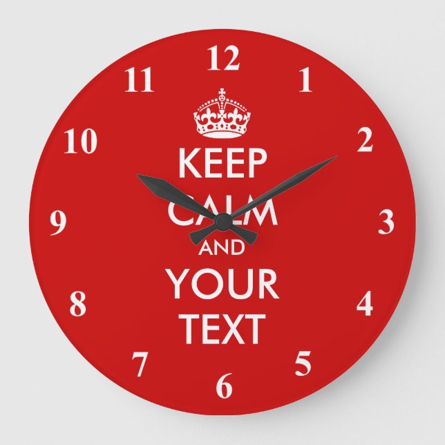 Large Keep Calm wall clock | Customisable design (Front)