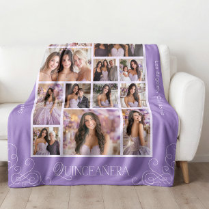 Large Lavender 14 Photo Keepsake Quinceañera Fleece Blanket