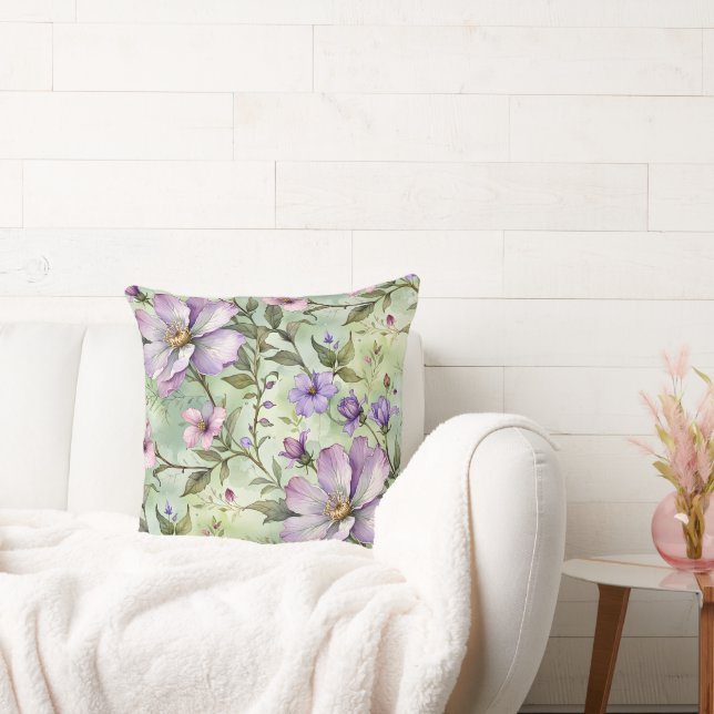 Large Lavender Flowers on Mint Cushion (Couch)