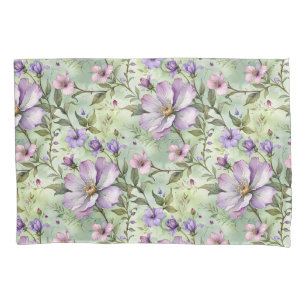 Large Lavender Flowers on Mint Pillowcase