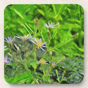 Large Leaved Purple Aster Among Ashes Abstract Coaster