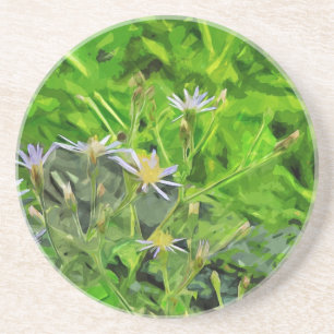 Large Leaved Purple Aster Among Ashes Abstract Coaster
