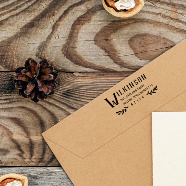 Large Letter & Greenery Last Name Return Address Rubber Stamp (Creator Uploaded)