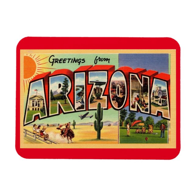 Large Letter Greeting Arizona Vintage Style Magnet (Horizontal)