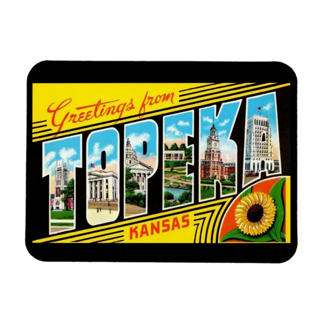 Large Letter Greeting Topeka Kansas Vintage Style Magnet (Horizontal)