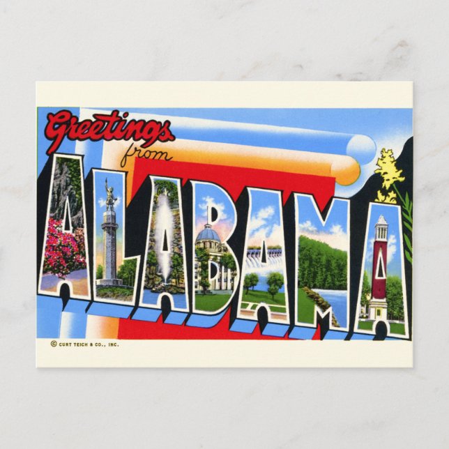Large Letter Greetings from Alabama Postcard (Front)