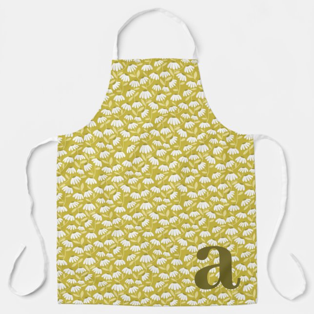 Large Letter Monogram Dark Gold Floral Pattern Apron (Front)