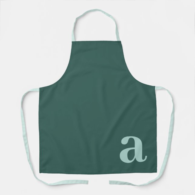 Large Letter Monogram Dark Teal Blue Minimalist Apron (Front)