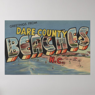 Large Letter Scenes - Dare County Beaches, NC Poster