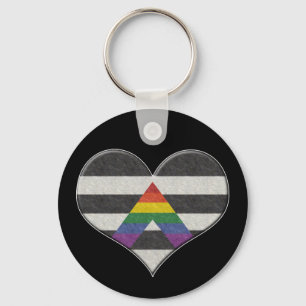 Large LGBT Ally Pride Flag Coloured Heart with Ace Key Ring