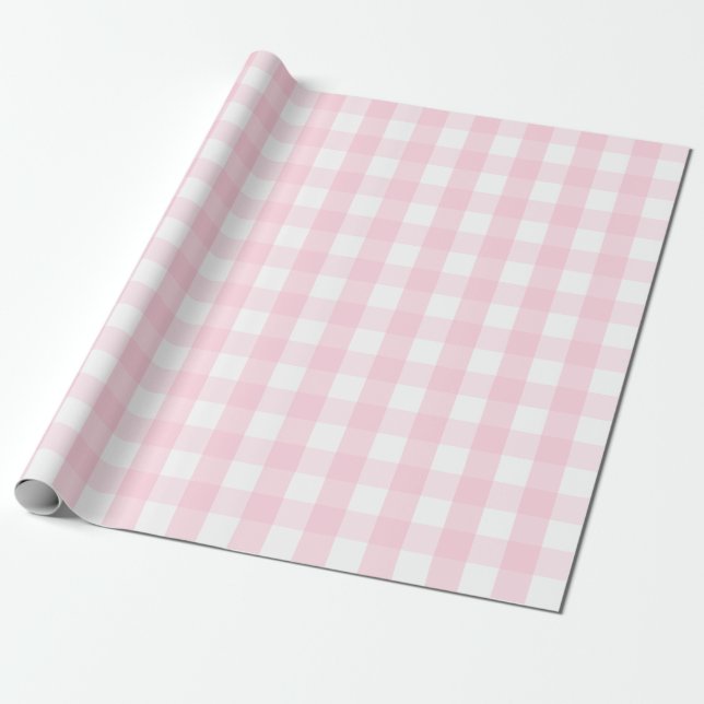Large Light Pink and White Gingham Wrapping Paper (Unrolled)